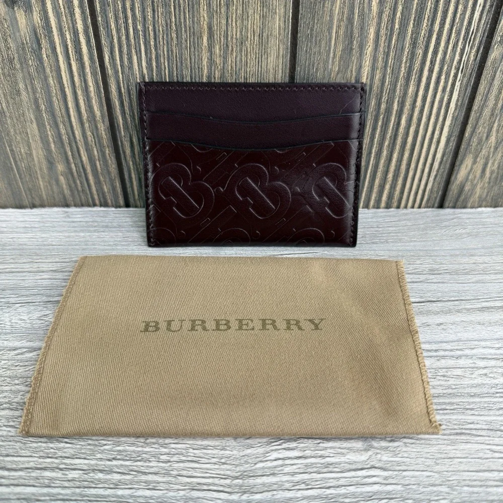 Burberry Sandon TB Monogram Calf Leather Card Holder Burgundy NWT Dust Bag